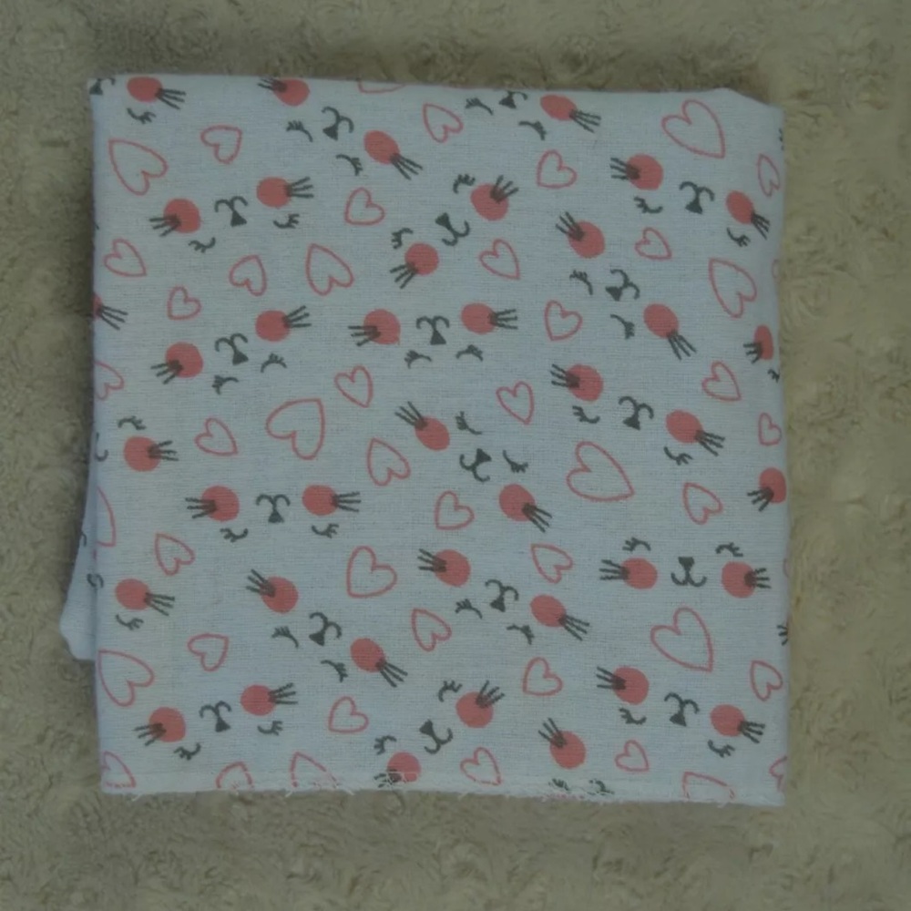 Kidgets Kitty Cat Face Hearts Baby Receiving Blanket Flannel White Pink Gray